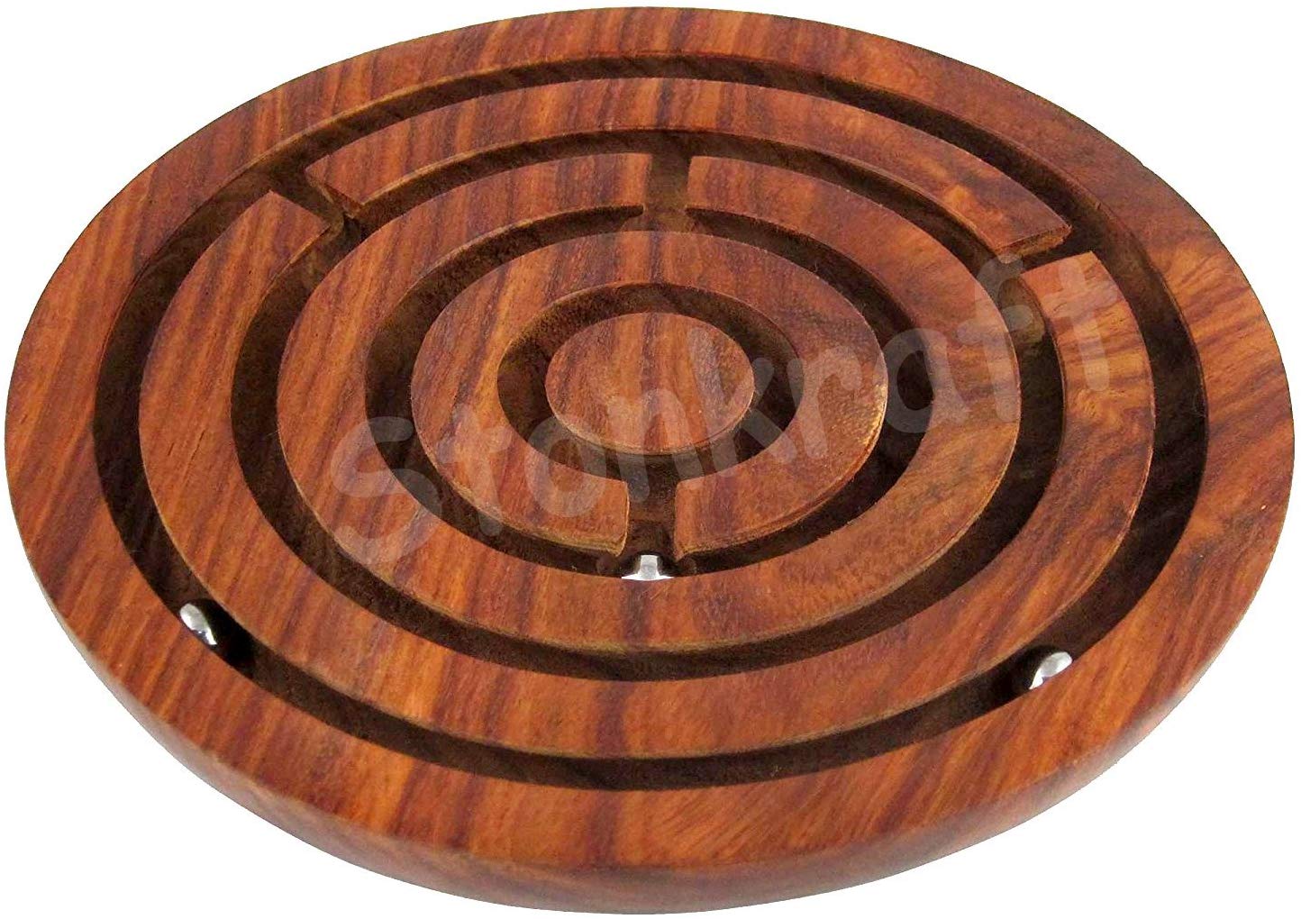 Wooden Labyrinth Board Game Maze Puzzle Toys (6" Inch Diameter)