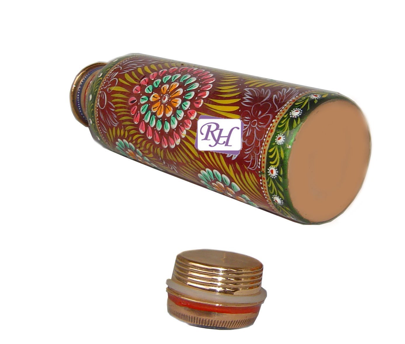 Rastogi Handicrafts Pure copper Hand painted bottle Red capacity 33oz / 950 ml for drinking water storage/yoga bottle