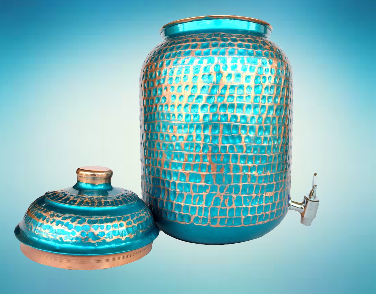 Rastogi Handicrafts pure copper Hammered water storage Tank pot 7 liter capacity with free Tumble and Copper Bottle