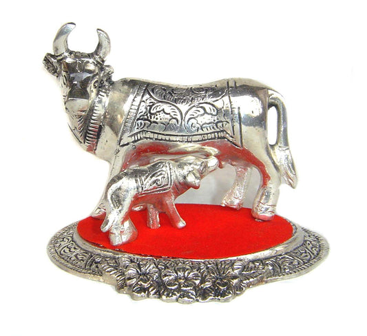 Rastogi Handicrafts Metal Silver Plated Cow Calf Symbol of Mother & Baby Love