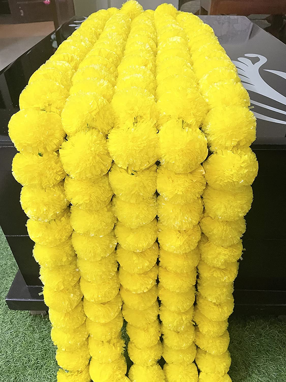 Artificial Marigold Fluffy Flowers Garlands for Decoration - (Yellow, 5 Pieces)