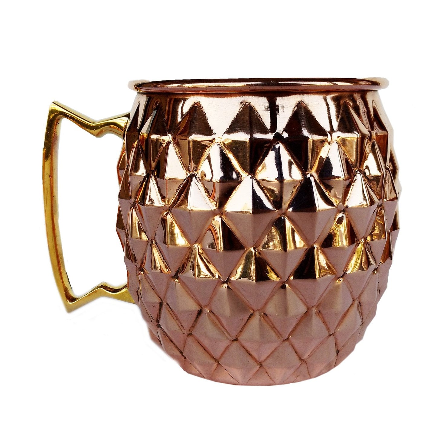 Rastogi Handicrafts Diamond Cut Copper Beer,Wine,Vodka Mug (Capacity 16.90 oz) With Copper Shot Mug (Capacity - 2 oz pr glass) And Copper Straw, Set of 2