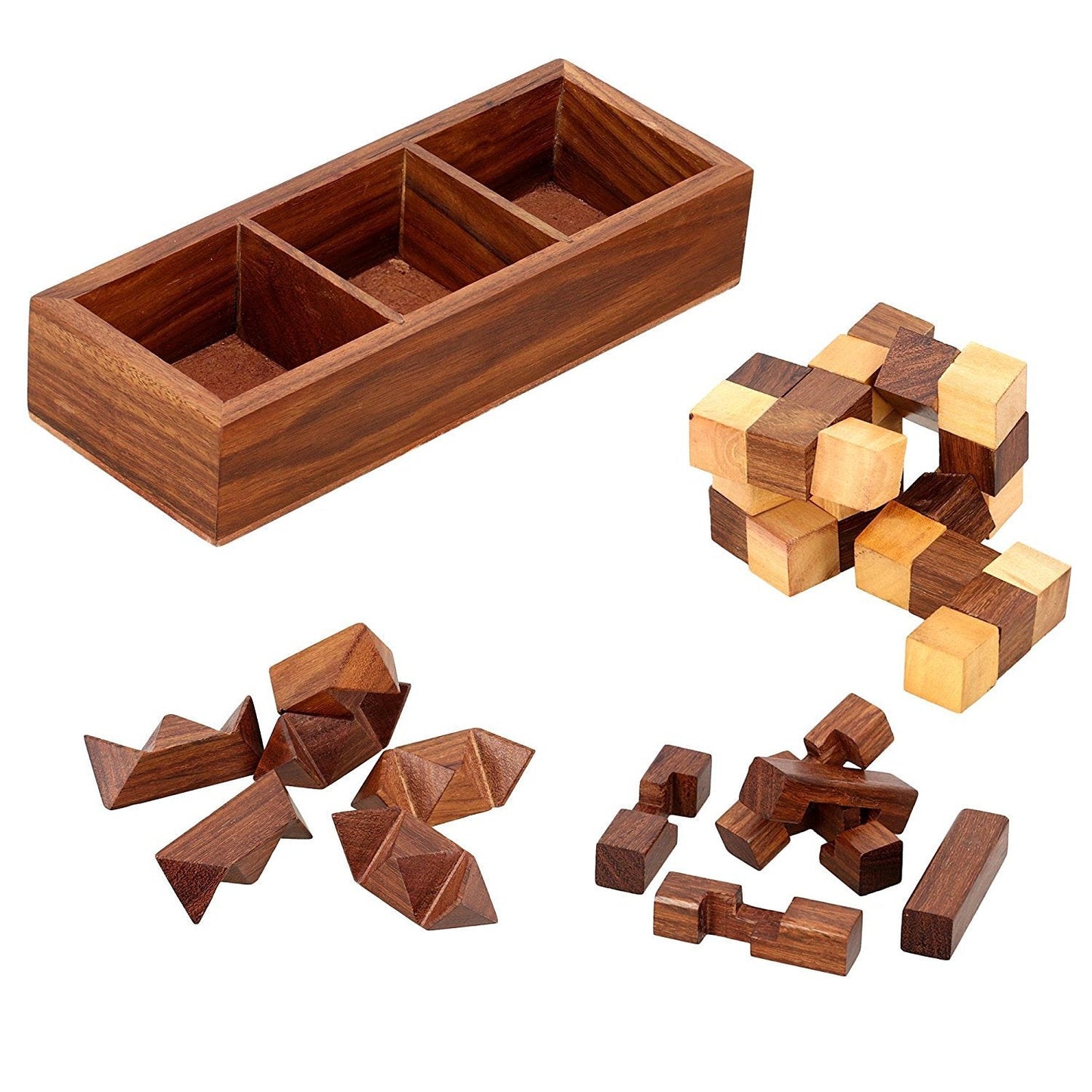 Rastogi Handicrafts Wooden Game Set - 3D Puzzles for Teens and Adults 3-in-One Wooden Puzzle