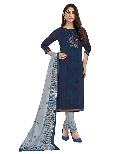 Women's Cotton Unstitched Dress Material (Blue, Free Size)