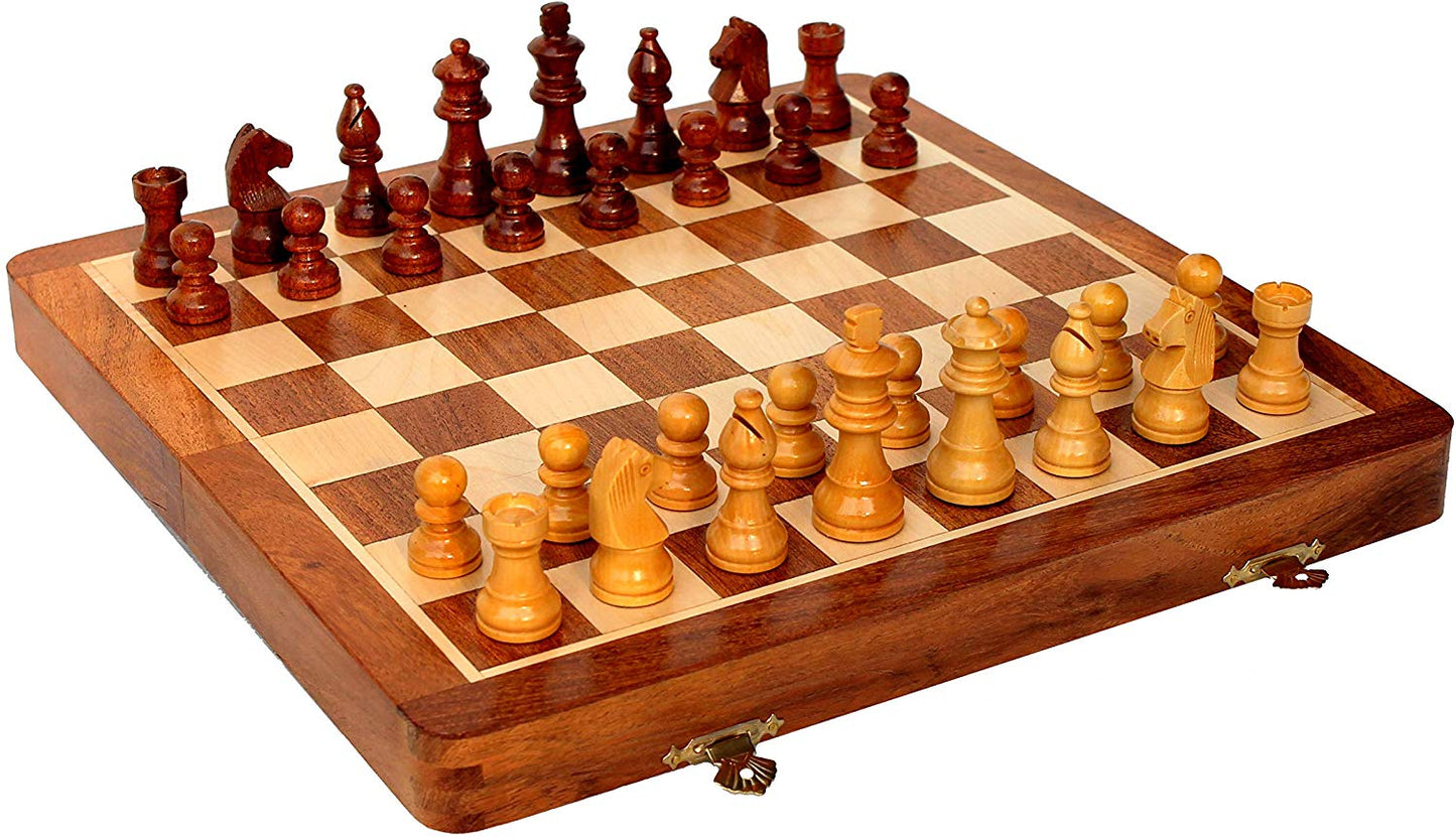 10"  Wooden Chess Game Board Set + Magnetic Wooden Pieces