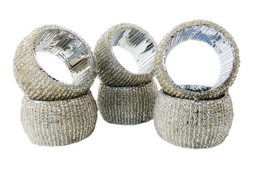 Rastogi Handicrafts Napkin Ring Silver Beaded Napkin Ring Holders, Birthday, Christmas, Any Occasion Gift Set of 6