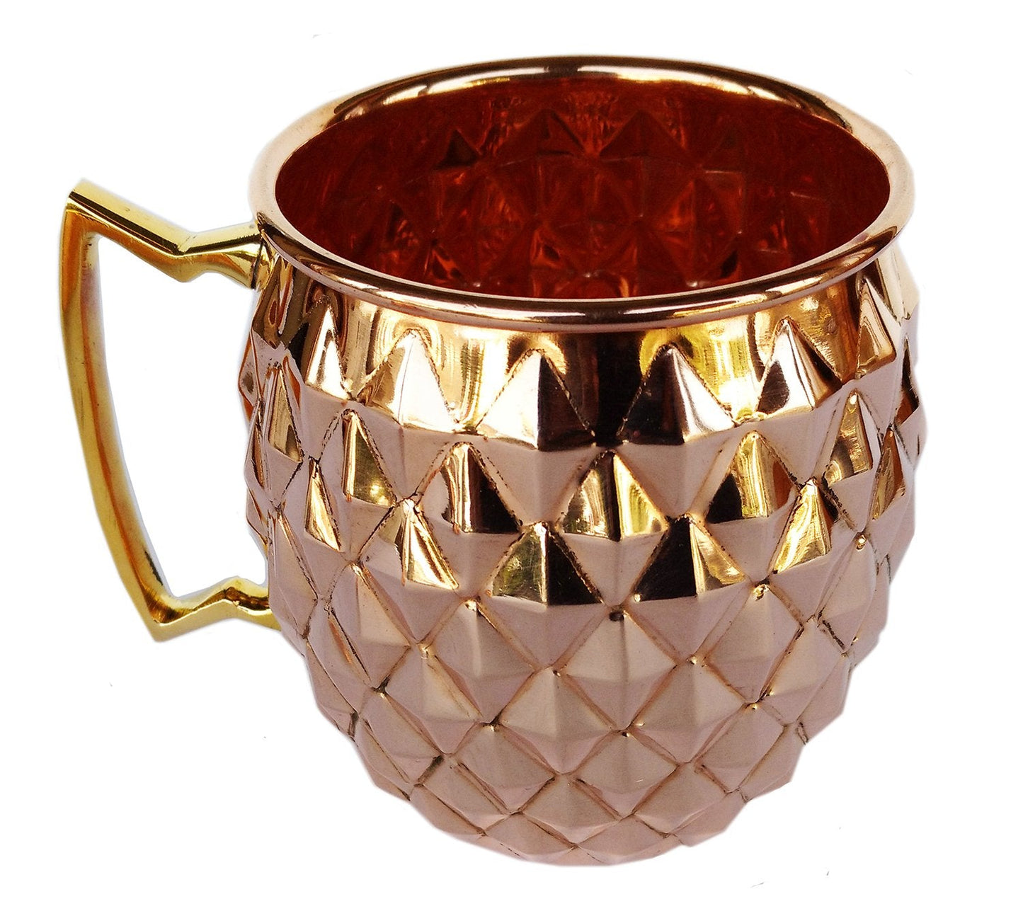 Rastogi Handicrafts Solid Copper Mugs with 1 Copper Shot Glass -Copper Moscow Mule Mug - Diamond Hammer Barrel Cups - Cocktail Cups/Glasses Set of 2 mug