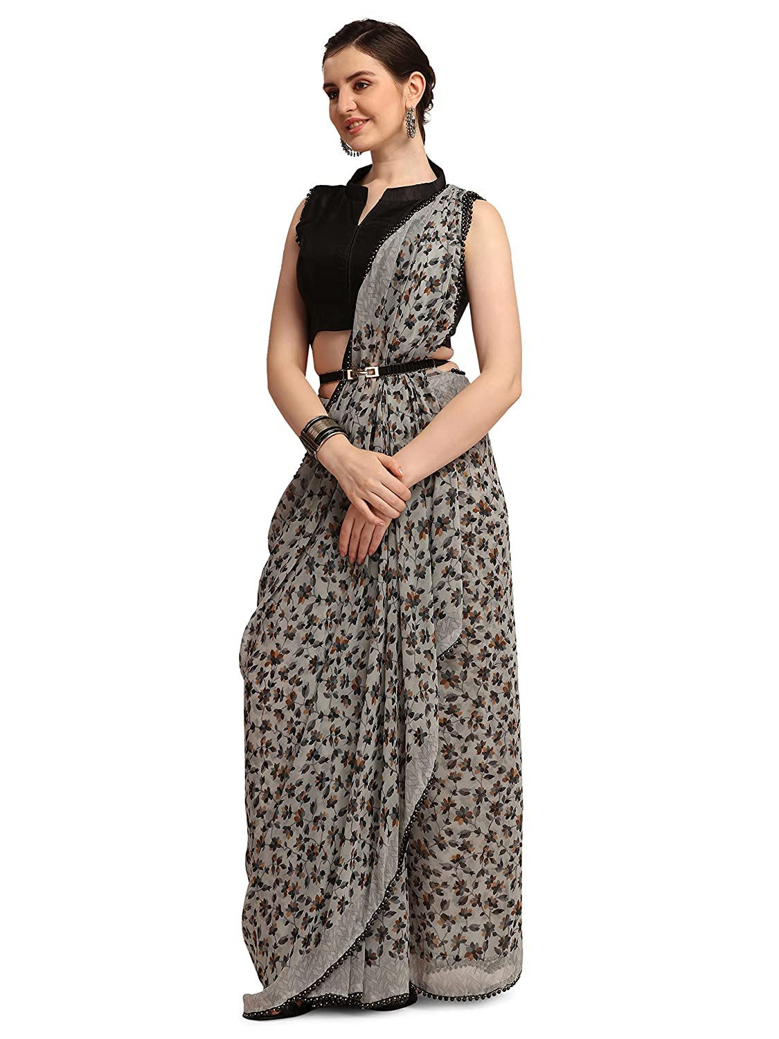 Women's Georgette Sarees (Grey)