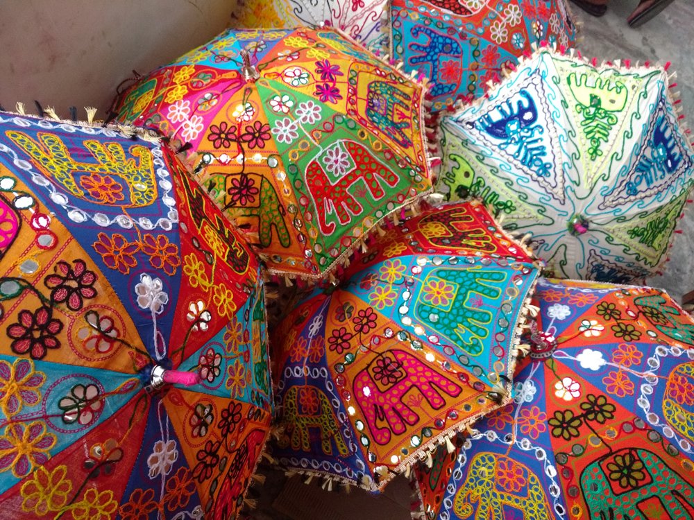 Rastogi Handicrafts Cloth Embroidery Umbrella Mix Assorted Color and Designs Elephant Theme Pack of 10