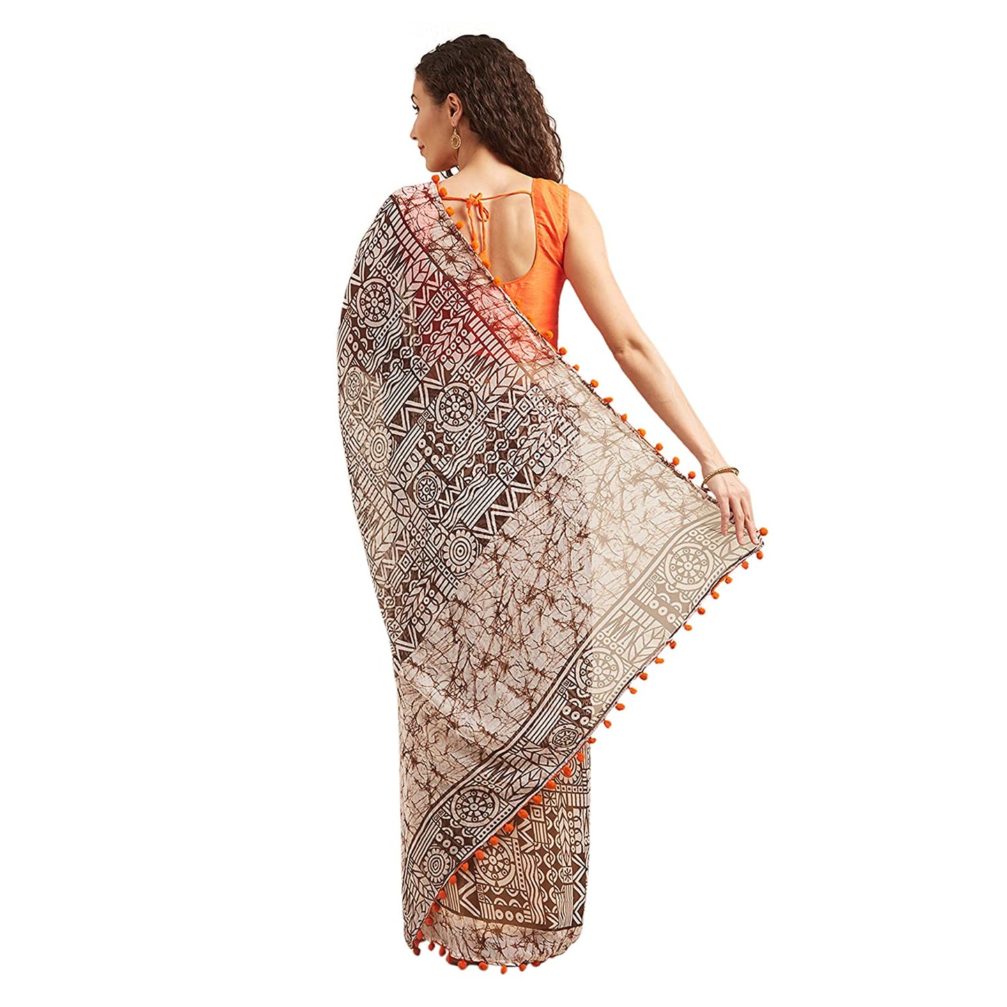 Women's Georgette Saree (Brown & White)