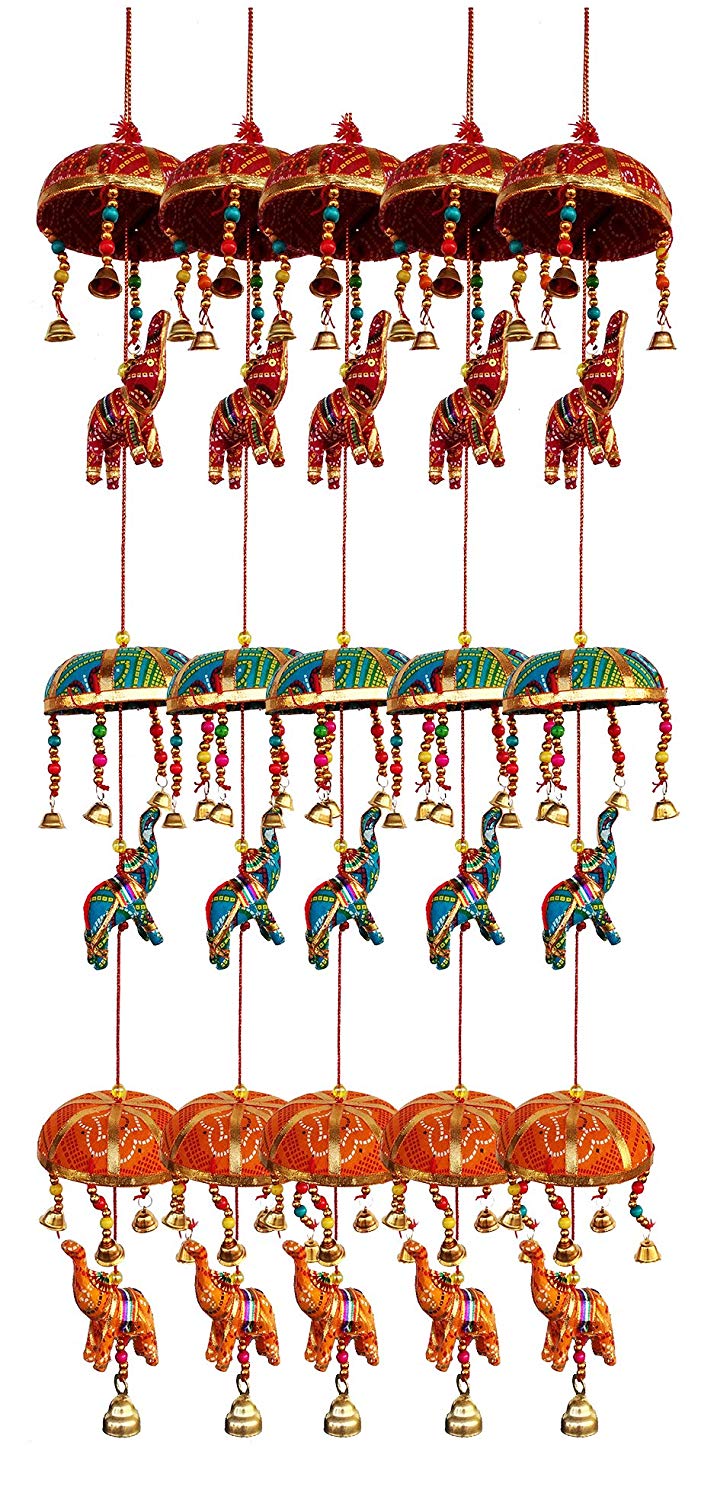 Rastogi Handicrafts Elephant Umbrella Shape Hanging Ornament for Home Decoration, Christmas, Diwali Gifts