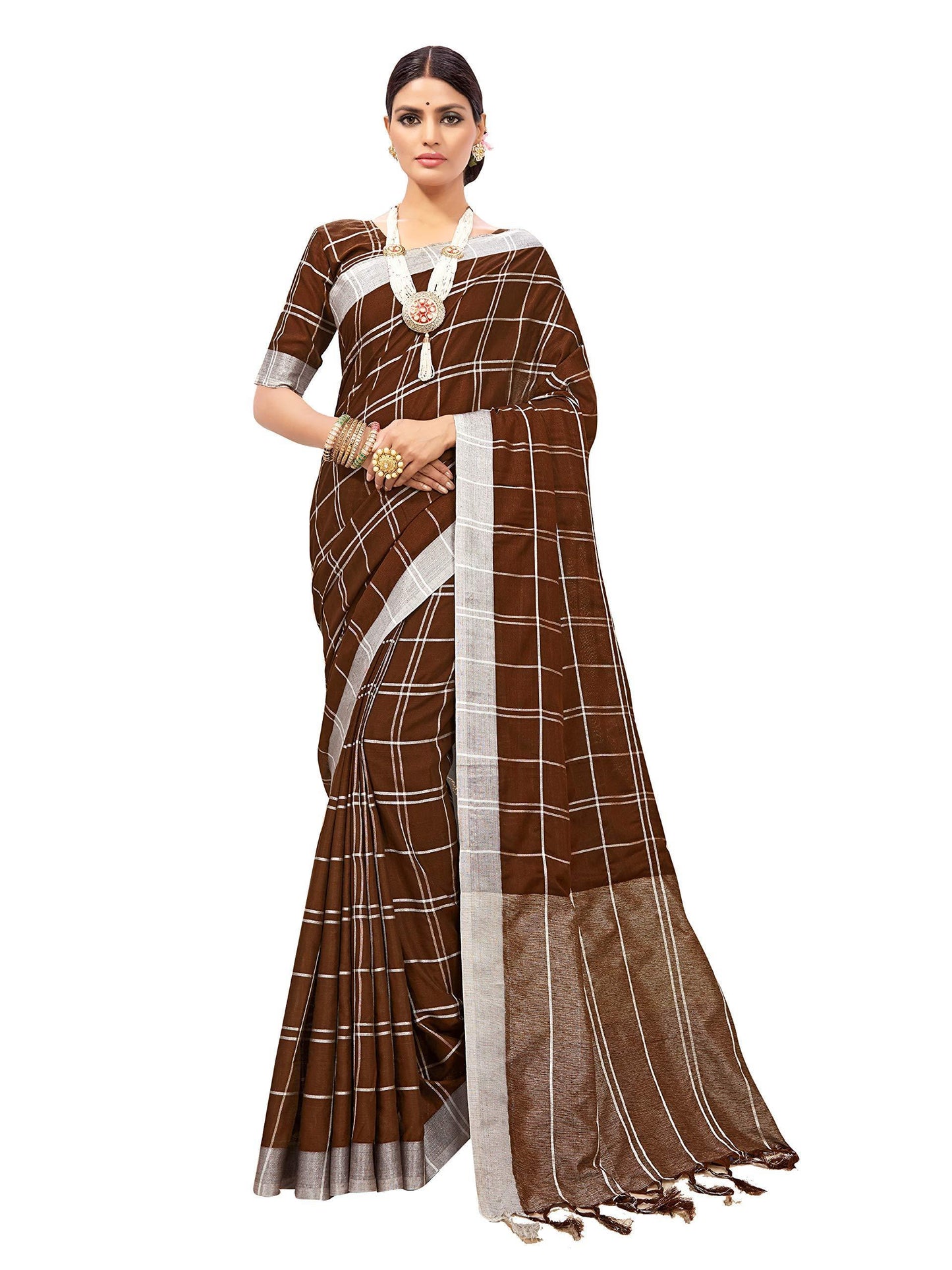 sarees-for-women-linen-cotton-silk-saree-l-indian-ethnic-wedding-diwali-gift-sari-with-unstitched-blouse-brown