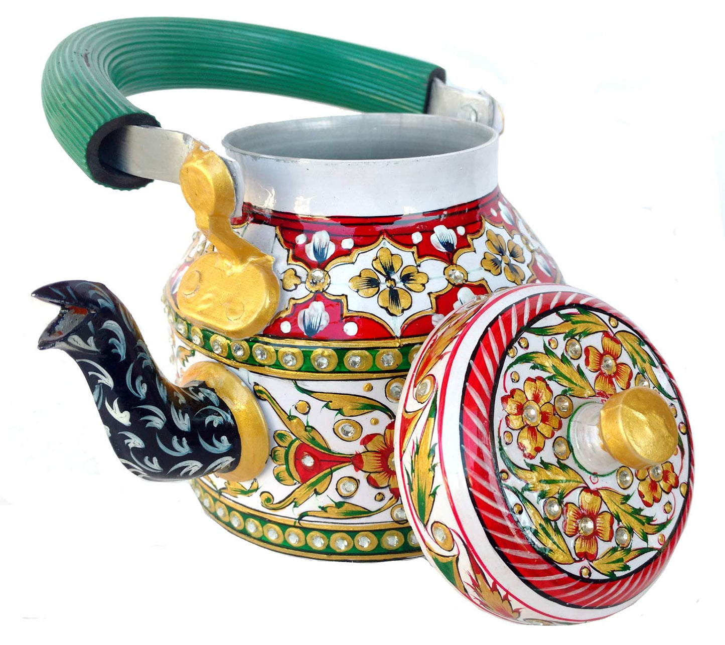 Rastogi Handicrafts White hand Painted Teapot Cattle Marble looking Multi color