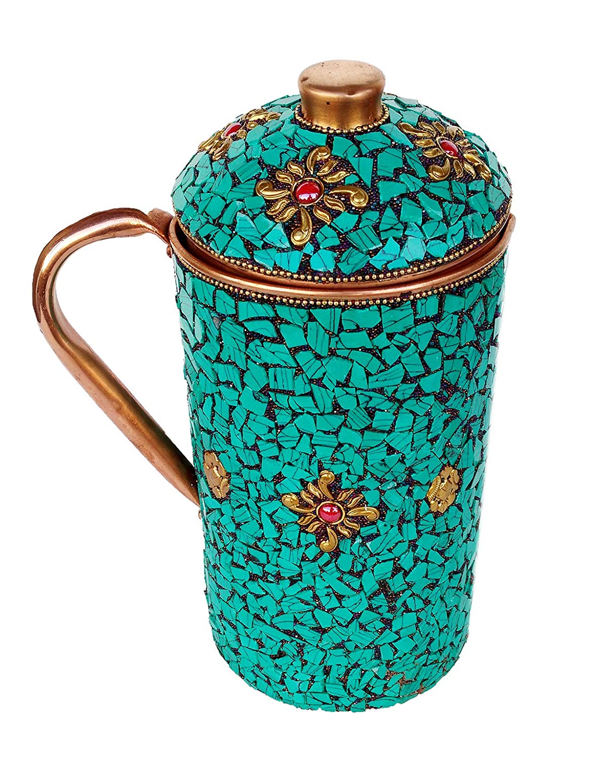 Rastogi Handicrafts Pure Copper Jug Drinkware Set Dinnerware Tableware Pitcher outer decorated