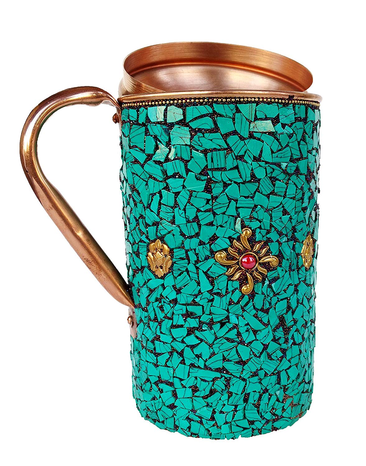 Rastogi Handicrafts Pure Copper Jug Drinkware Set Dinnerware Tableware Pitcher outer decorated