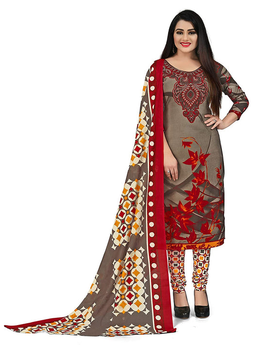 Women's Olive Green Cotton Printed Unstitched Salwar Suit Material (Free Size)