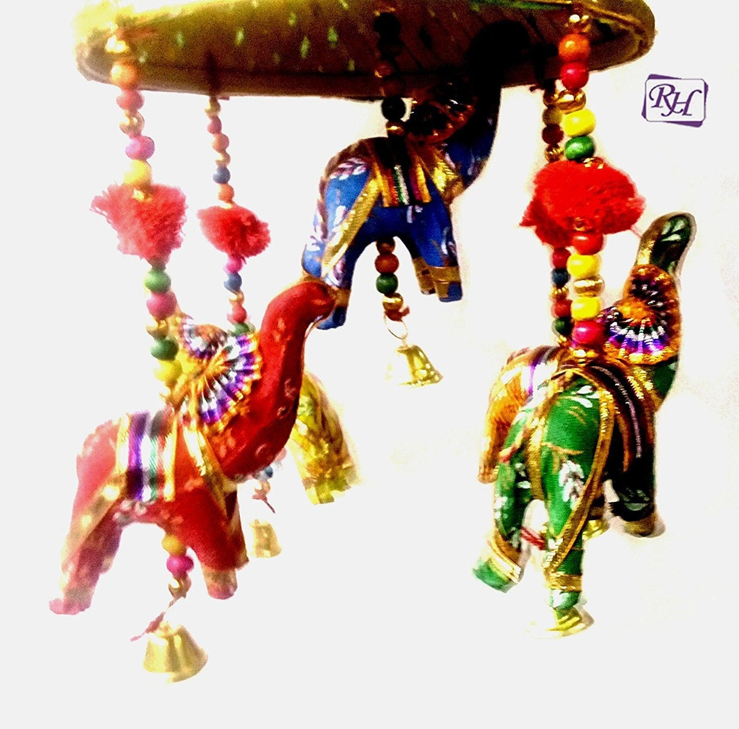 Rastogi Handicrafts Indian Traditional Elephant Blue Umbrella Hanging Layer of Five Elephant Door Hanging, Decorative Hanging