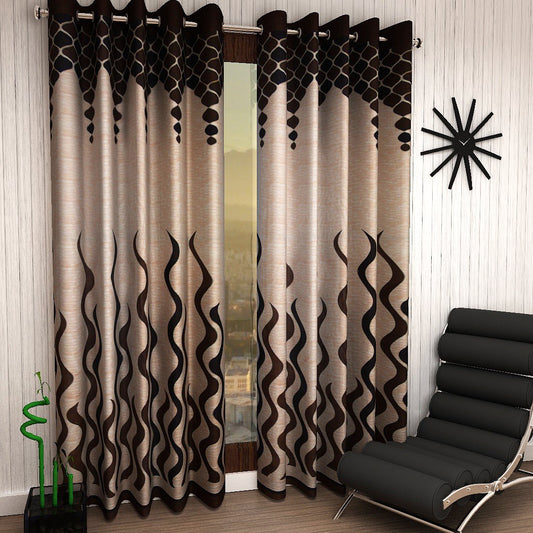 Eyelet Polyester Door Curtains ,7ft (Set of 2)(Brown)