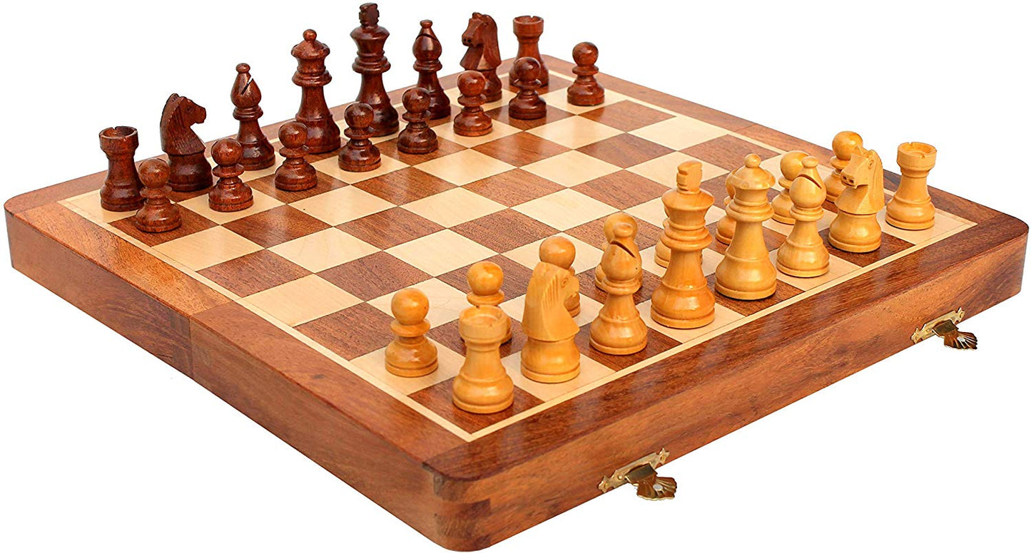 12 Inch Magnetic Wooden Chess Game Board Set with Magnetic Wood Pieces