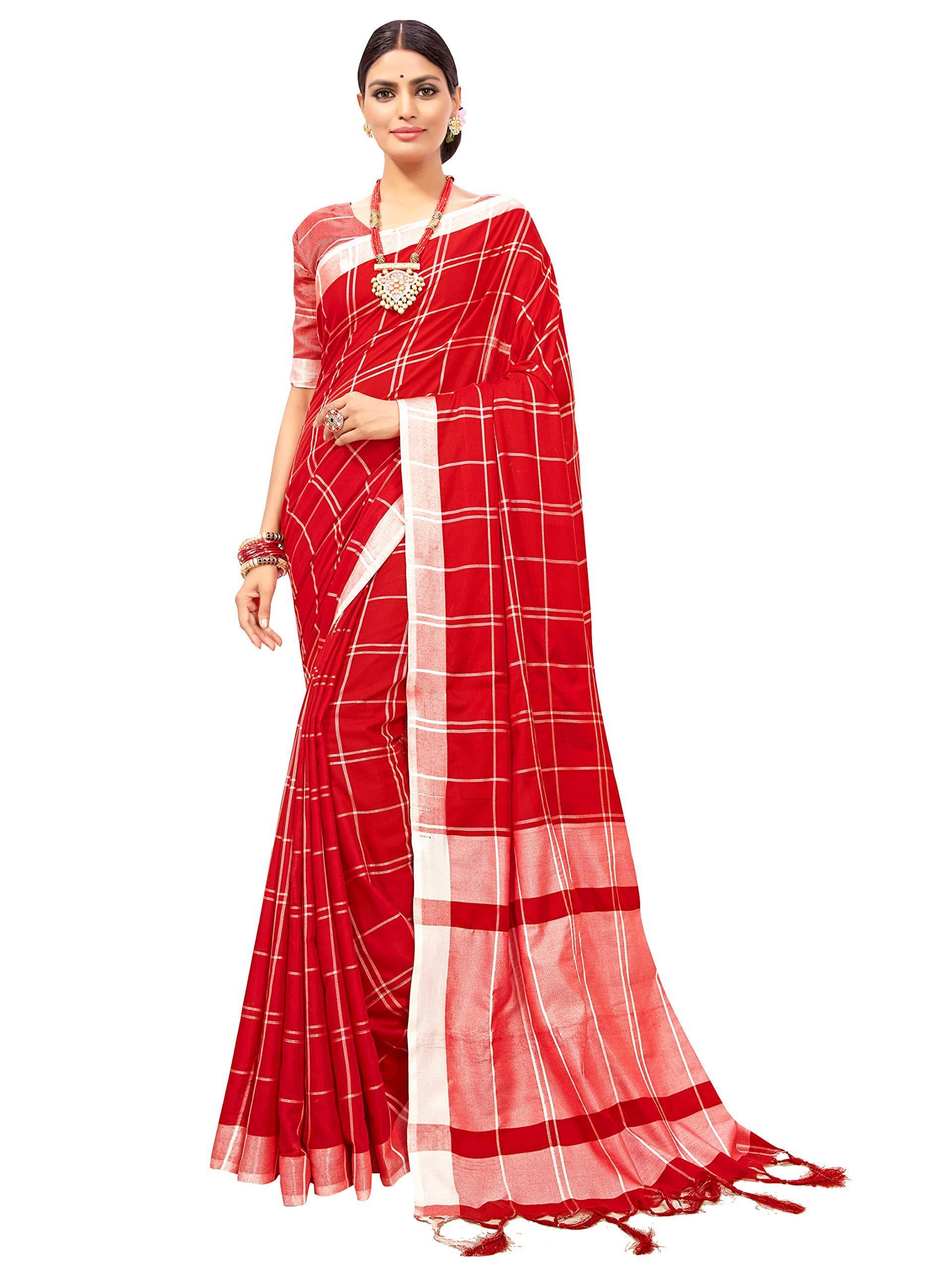 sarees-for-women-linen-cotton-silk-saree-l-indian-ethnic-wedding-diwali-gift-sari-with-unstitched-blouse-red