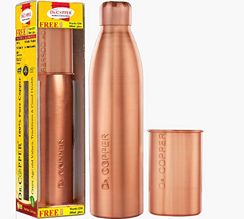 Dr. Copper Jumbo Pack- Copper Water Bottle 1 Litre & 300 ml Copper Glass