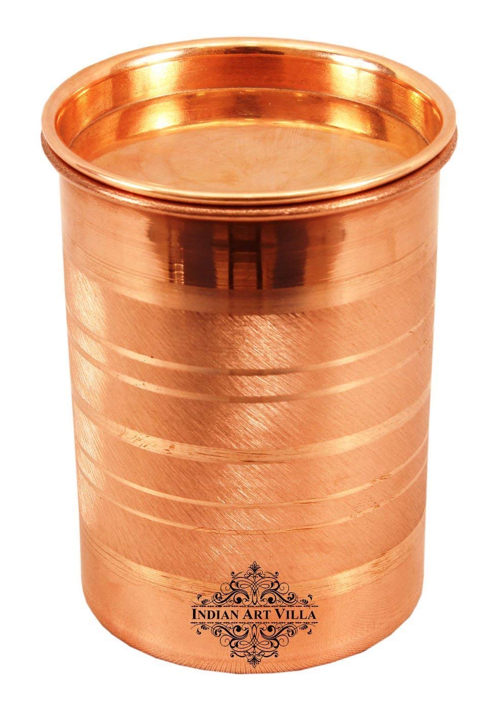 Indian Art Villa Copper Glass Tumbler Cup With Lid, 300 Ml - SET OF 2