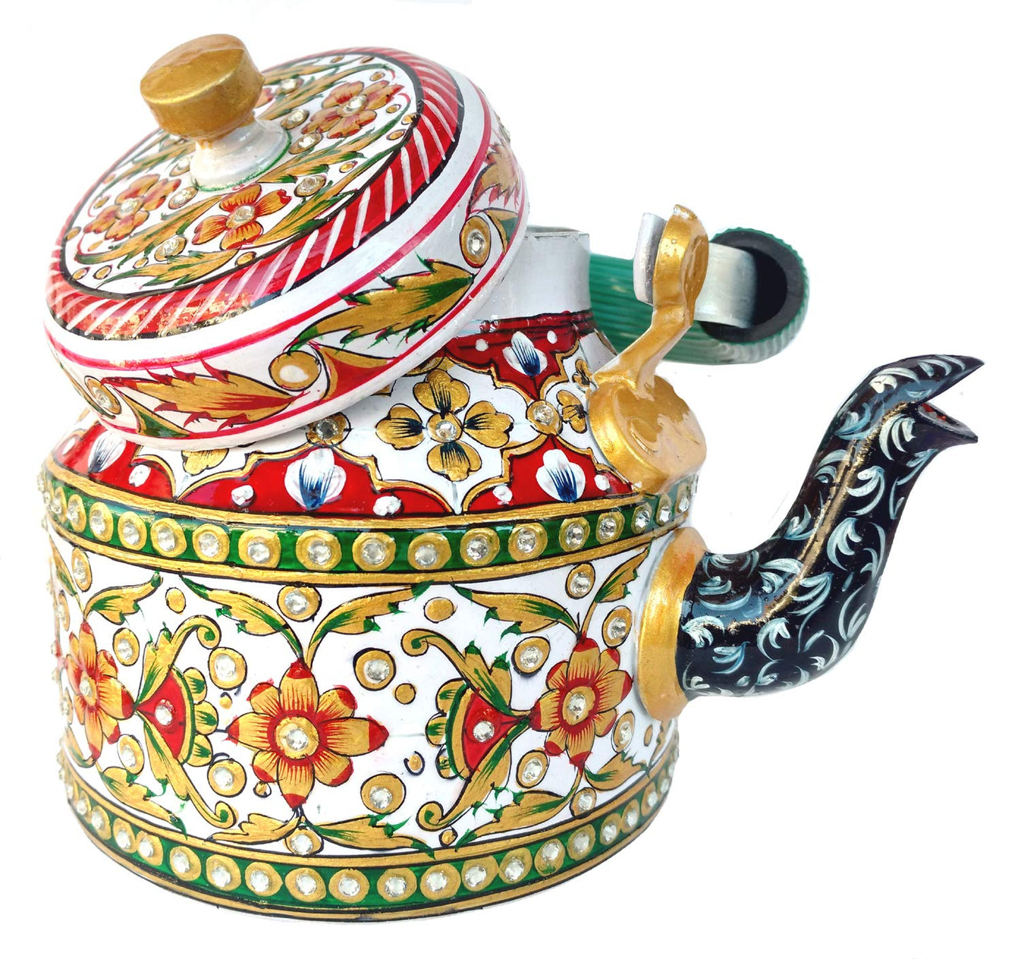 Rastogi Handicrafts White hand Painted Teapot Cattle Marble looking Multi color