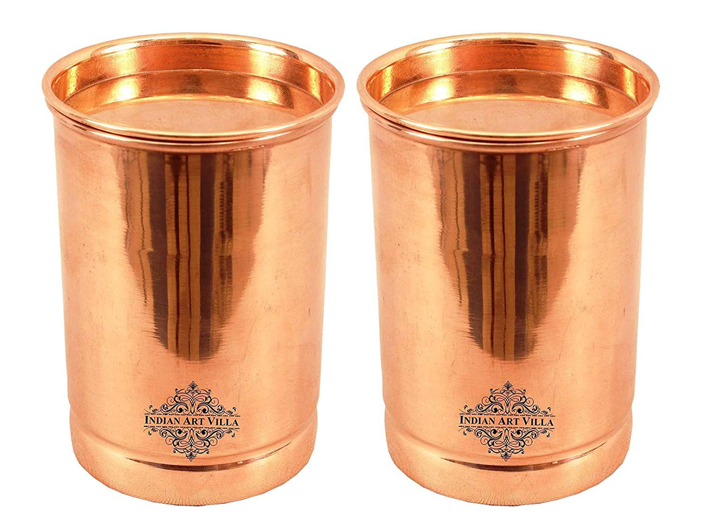 Indian Art Villa Copper Glass Tumbler Cup With Lid, 300 Ml - SET OF 2