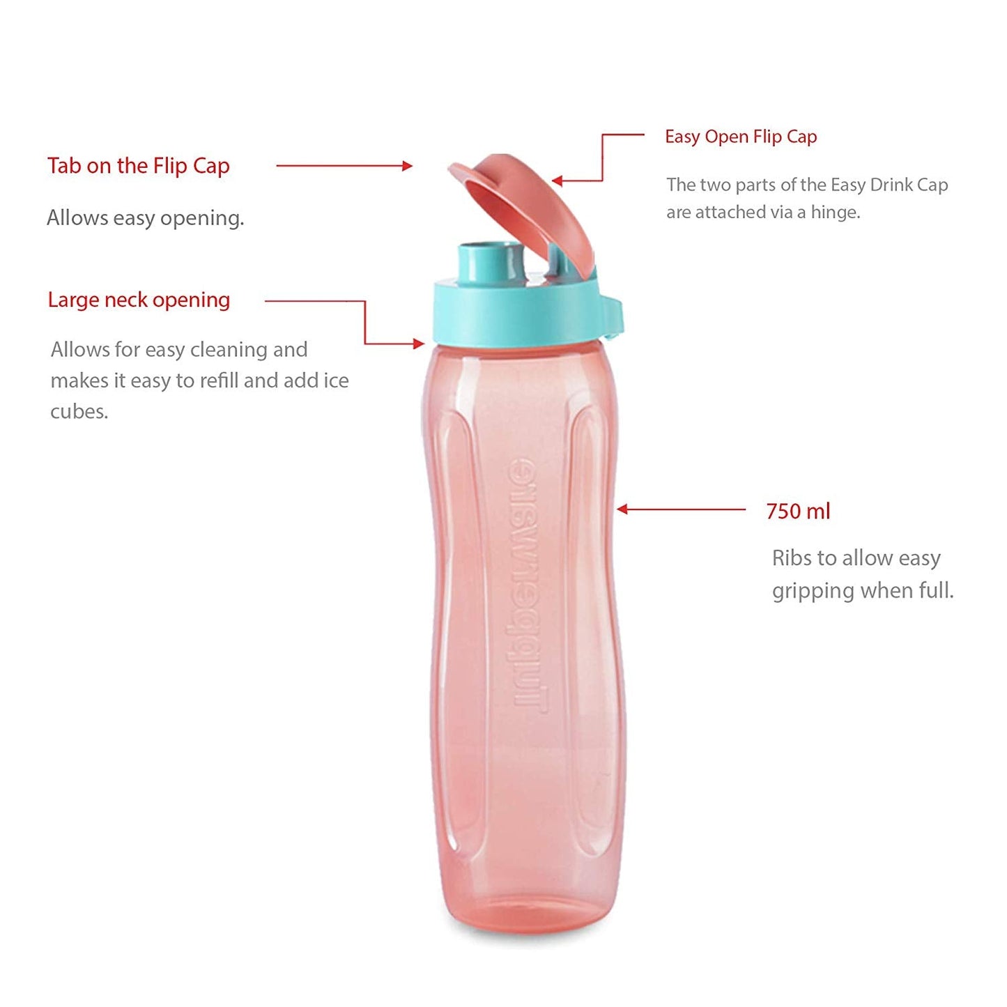 Tupperware Aquaslim 500 ml Water Bottle 4 pcs, Multicolor