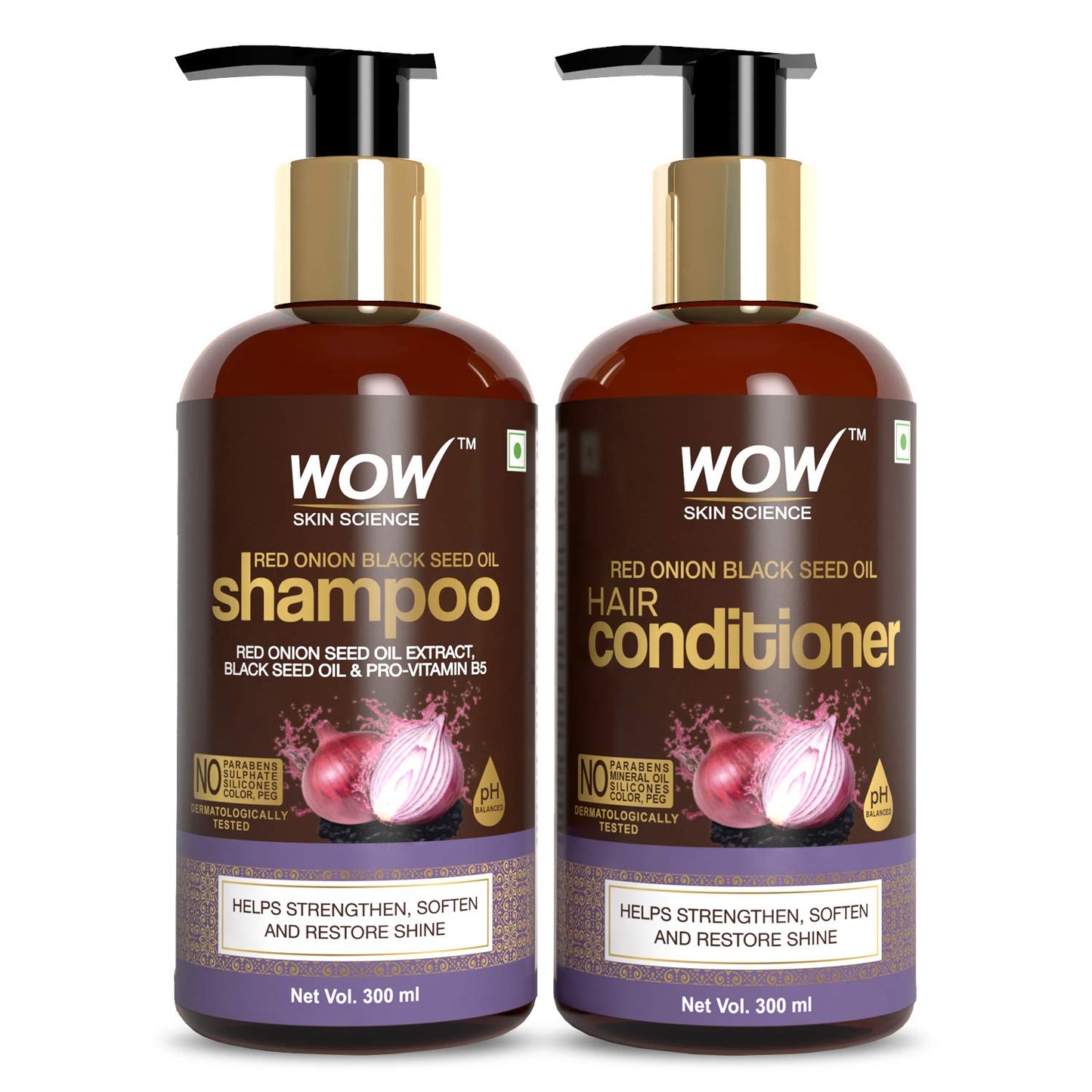 WOW Skin Science Red Onion Black Seed Oil Shampoo & Conditioner Kit 300ml each