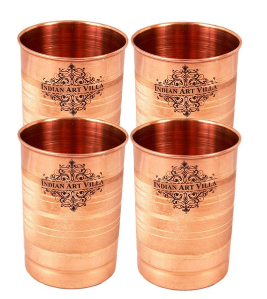 Indian Art Villa Copper Glass Tumbler, 300 ml (Brown) - Set of 4 Pieces