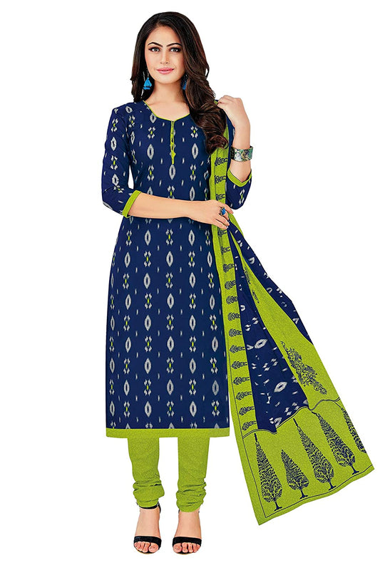 Women Cotton Unstitched Dress Material (Blue, Free Size)