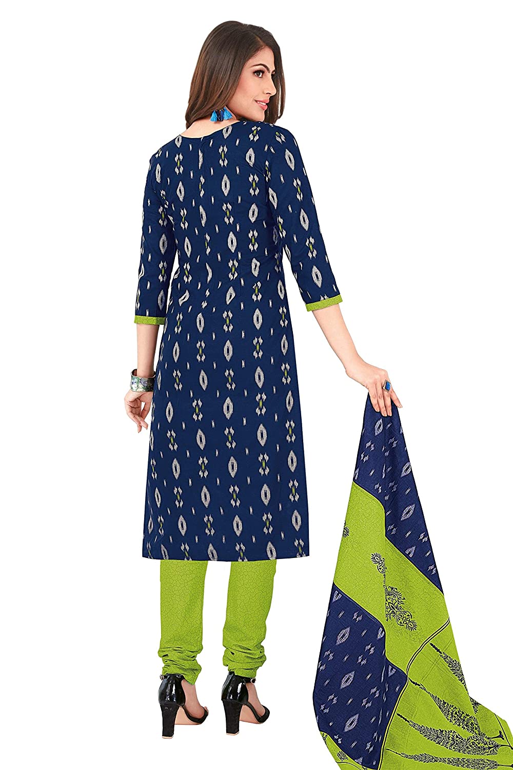 Women Cotton Unstitched Dress Material (Blue, Free Size)