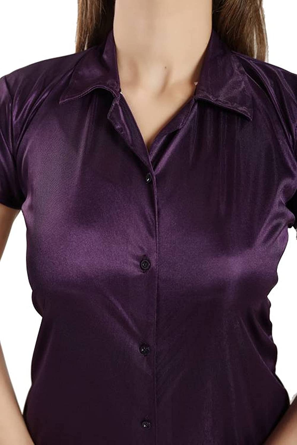 Women's Plain Satin Night Suit (Shirt and Pyjama)