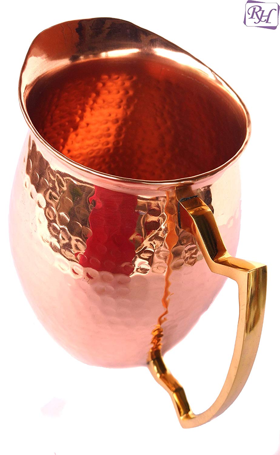 Rastogi Handicrafts Pure Copper Hammered Jug New Copper Moscow Mule Water Pitcher Heavy Gauge Pure Solid Hammered with Set of 4 Beer Wine Mug