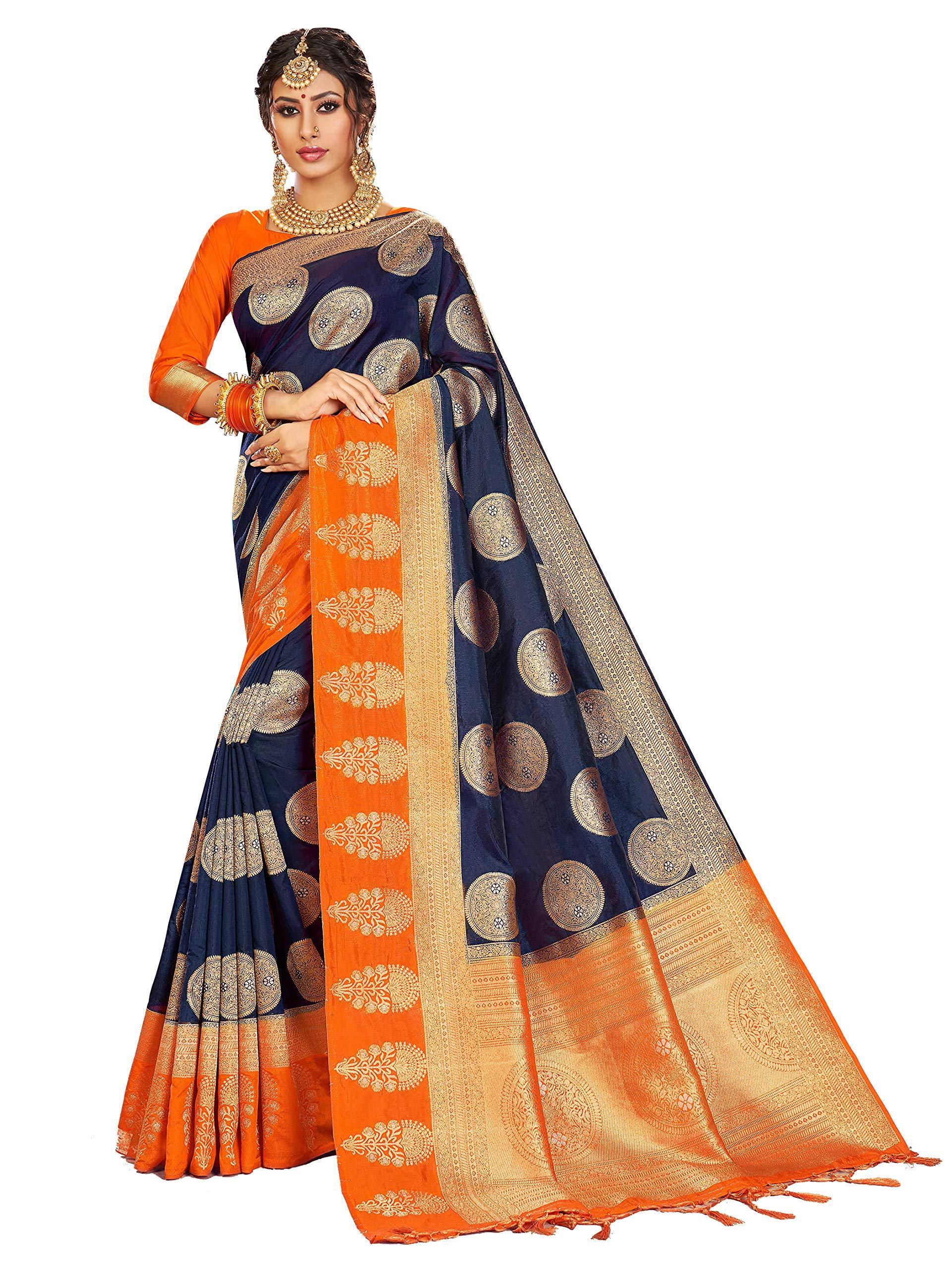 sarees-for-women-linen-banarasi-art-silk-l-indian-rakhi-wedding-diwali-gift-sari-with-unstitched-blouse-navy-blue