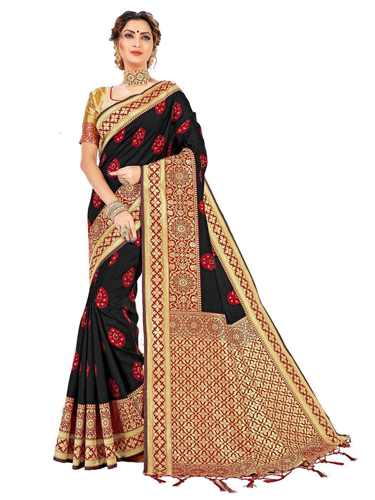 sarees-for-women-banarasi-art-silk-l-tradional-indian-wedding-diwali-gift-sari-with-unstitched-blouse-black