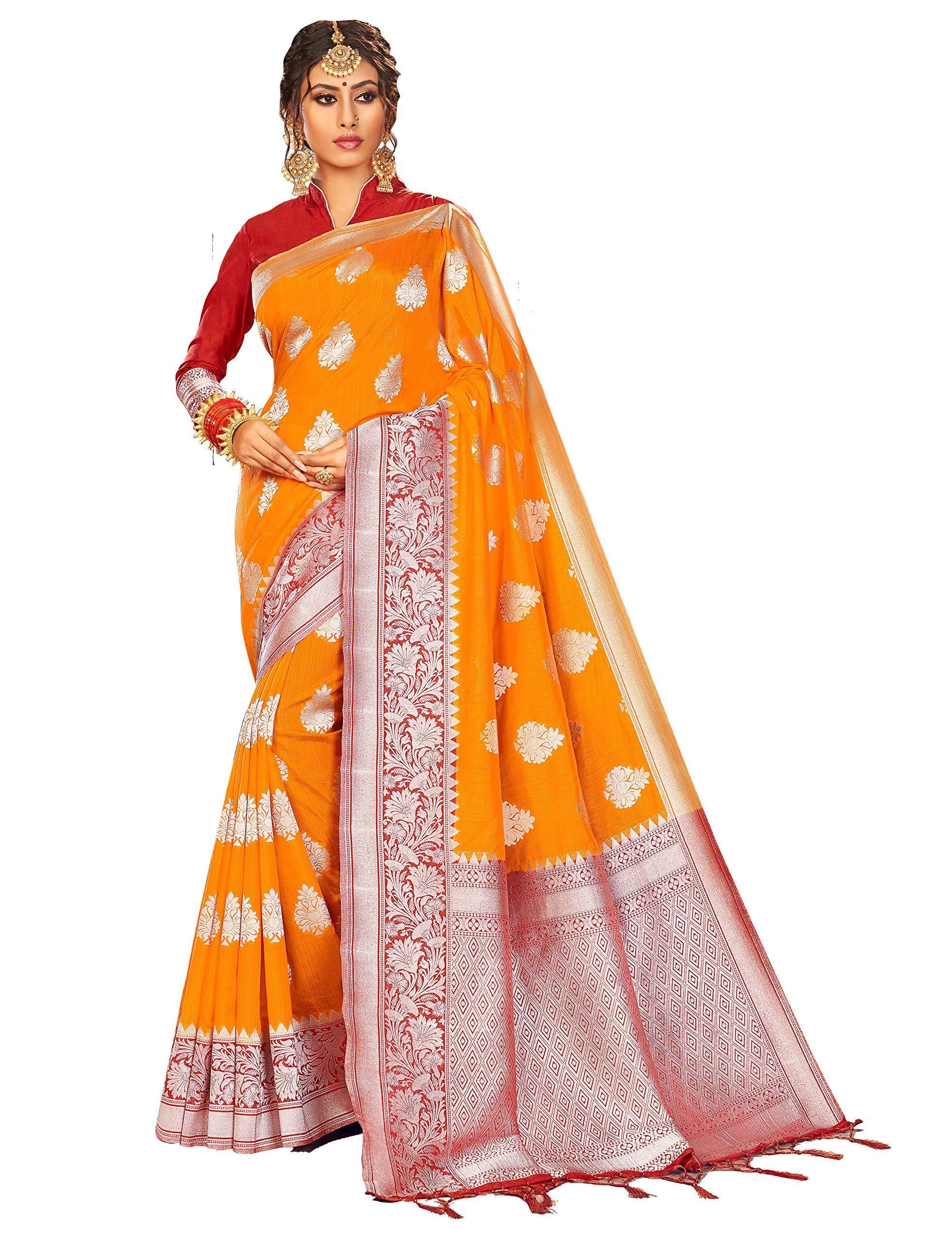 sarees-for-women-linen-banarasi-art-silk-l-indian-rakhi-wedding-diwali-gift-sari-with-unstitched-blouse-orange