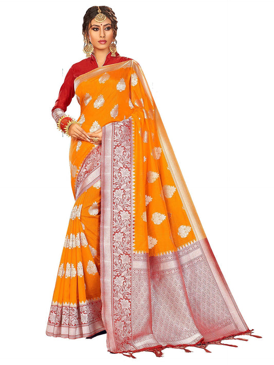 sarees-for-women-linen-banarasi-art-silk-l-indian-rakhi-wedding-diwali-gift-sari-with-unstitched-blouse-orange