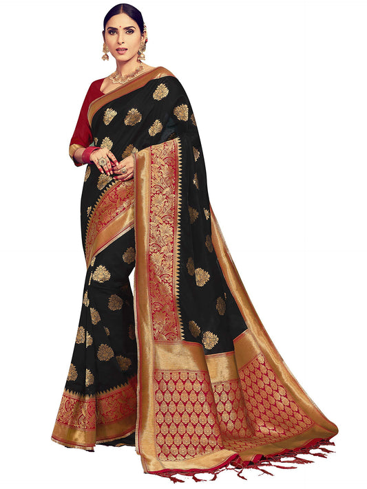 sarees-for-women-banarasi-art-silk-woven-saree-l-indian-ethnic-wedding-gift-sari-with-unstitched-blouse-black