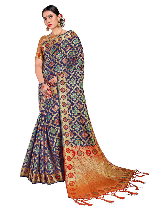 sarees-for-women-banarasi-patola-art-silk-woven-saree-l-indian-ethnic-wedding-gift-sari-with-unstitched-blouse-navy-blue-1