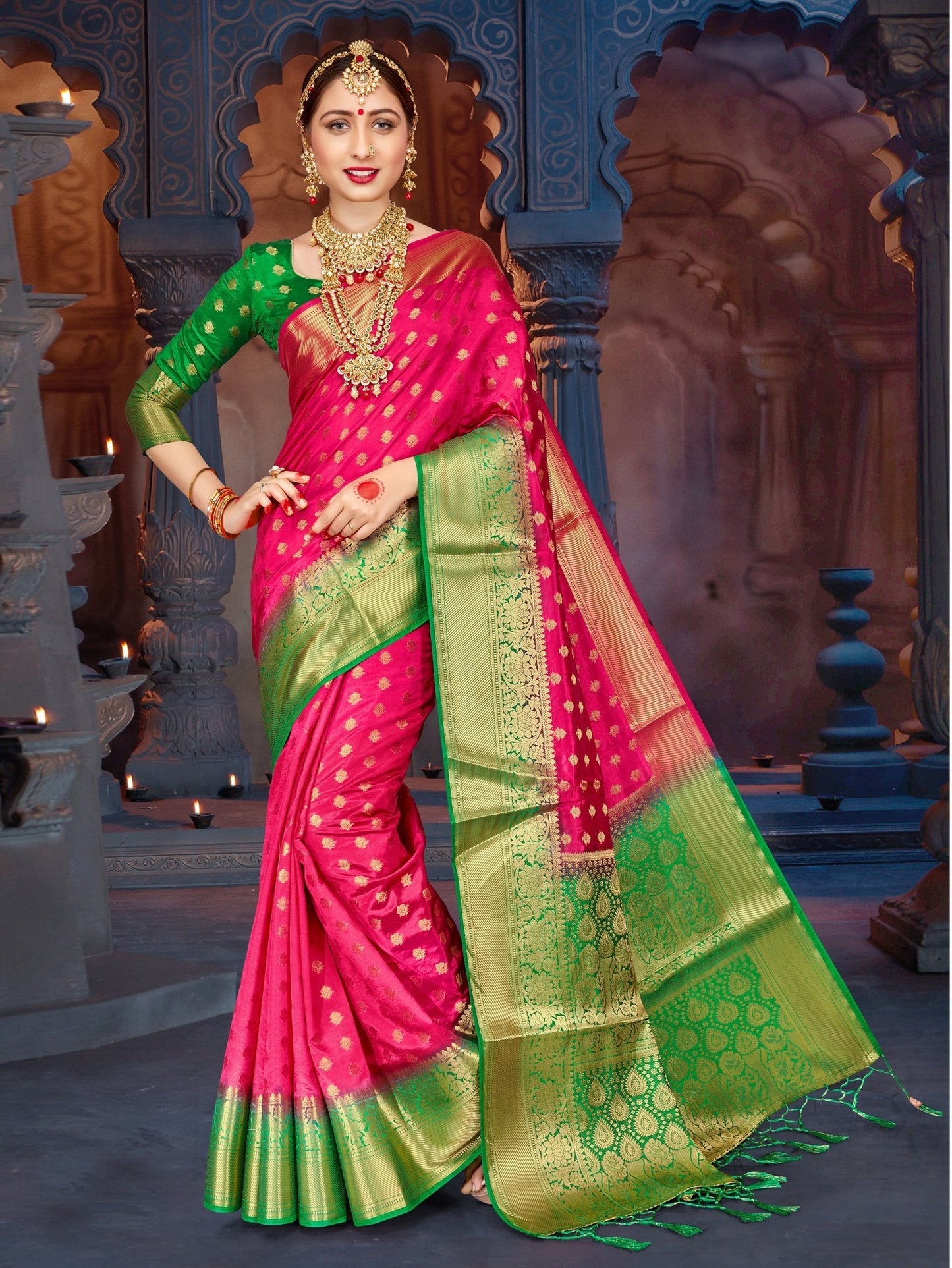 elina-fashion-sarees-for-women-banarasi-art-silk-woven-work-saree-l-indian-wedding-traditional-wear-sari-blouse-piece-pink