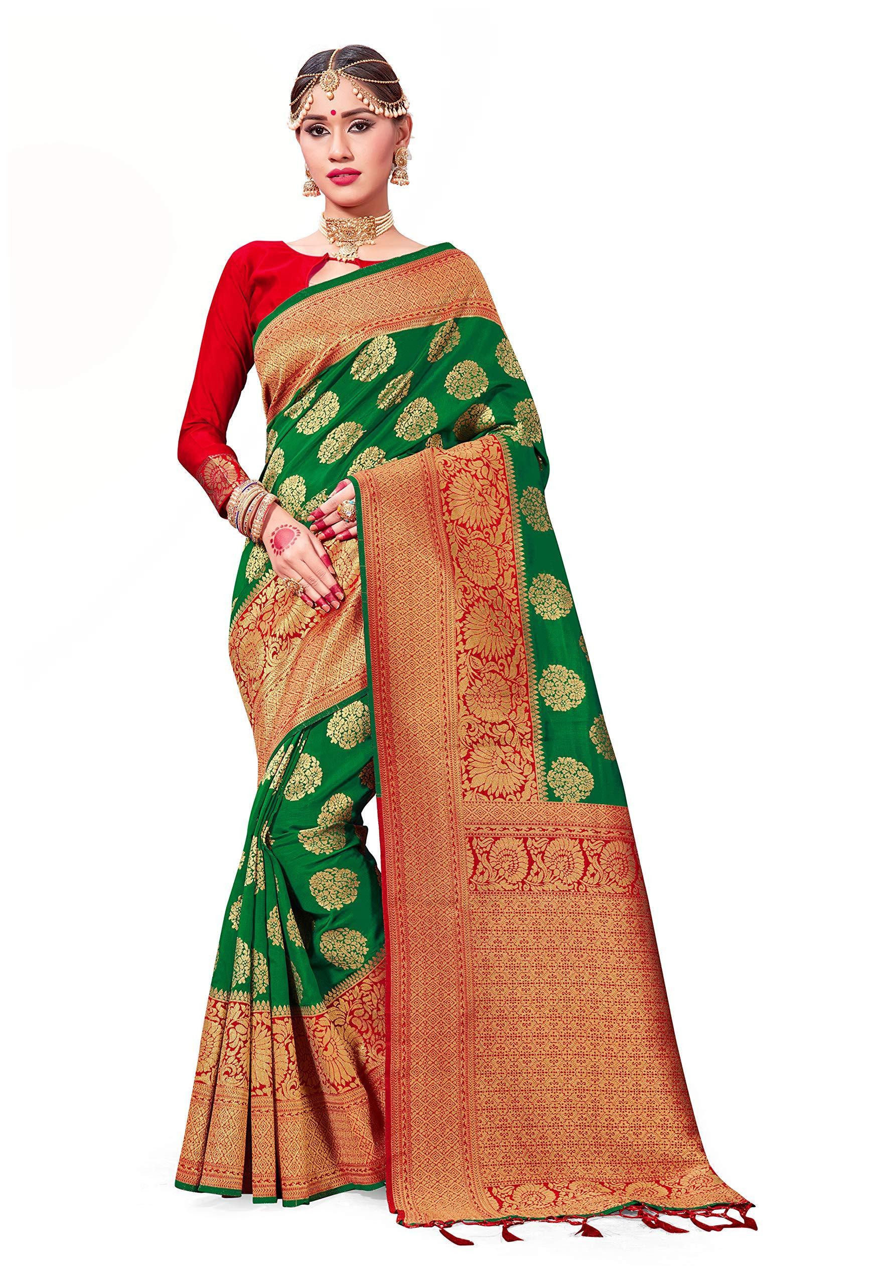 sarees-for-women-banarasi-art-silk-woven-sari-l-indian-wedding-traditional-wear-sarees-and-blouse-green