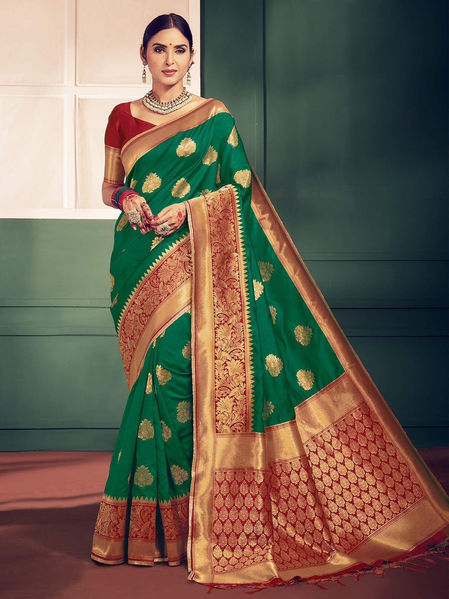 sarees-for-women-banarasi-art-silk-woven-saree-l-indian-ethnic-wedding-gift-sari-with-unstitched-blouse-green