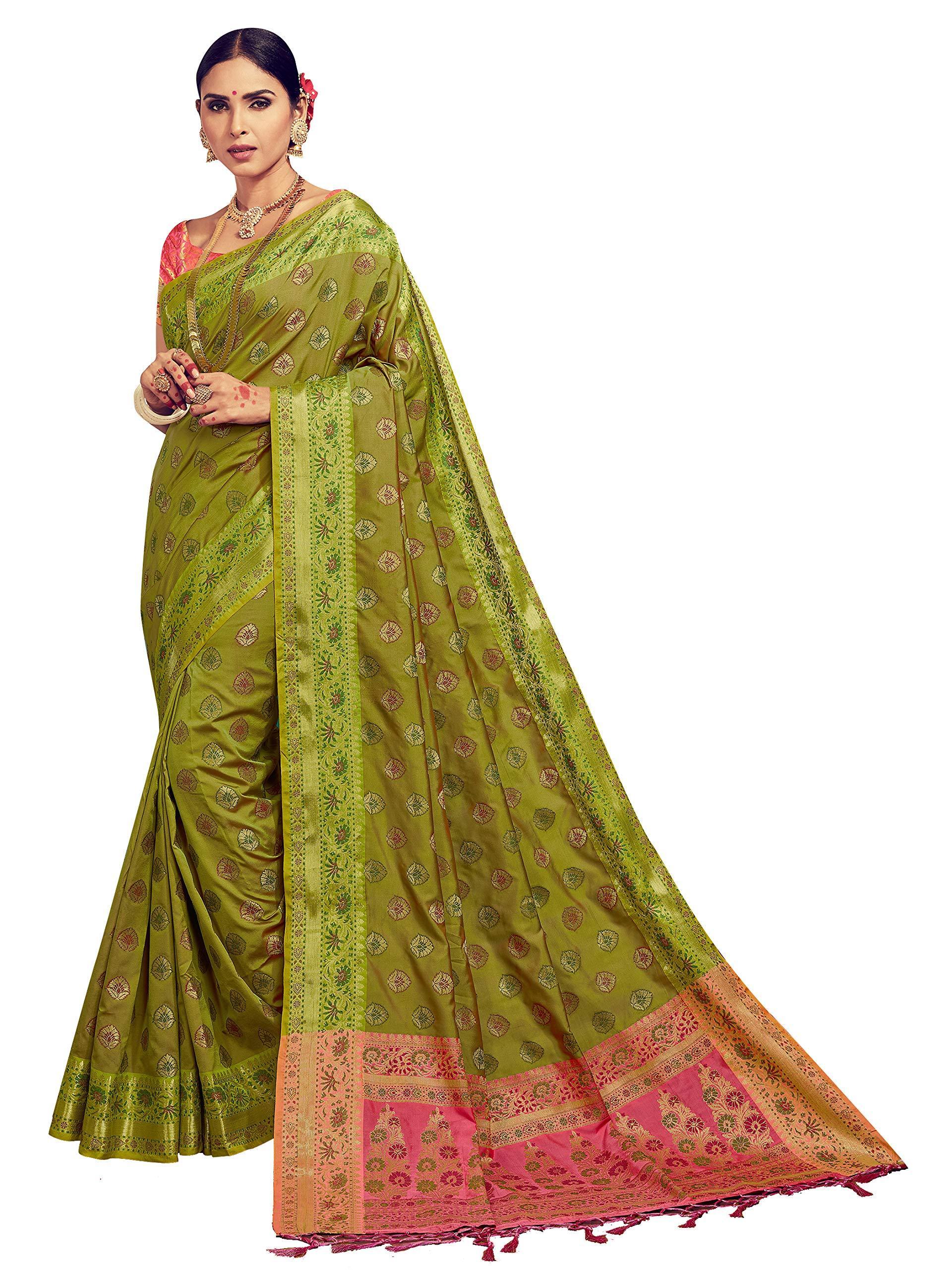 sarees-for-women-banarasi-kanjivaram-art-silk-woven-saree-l-indian-ethnic-wedding-gift-sari-with-unstitched-blouse-olive-green