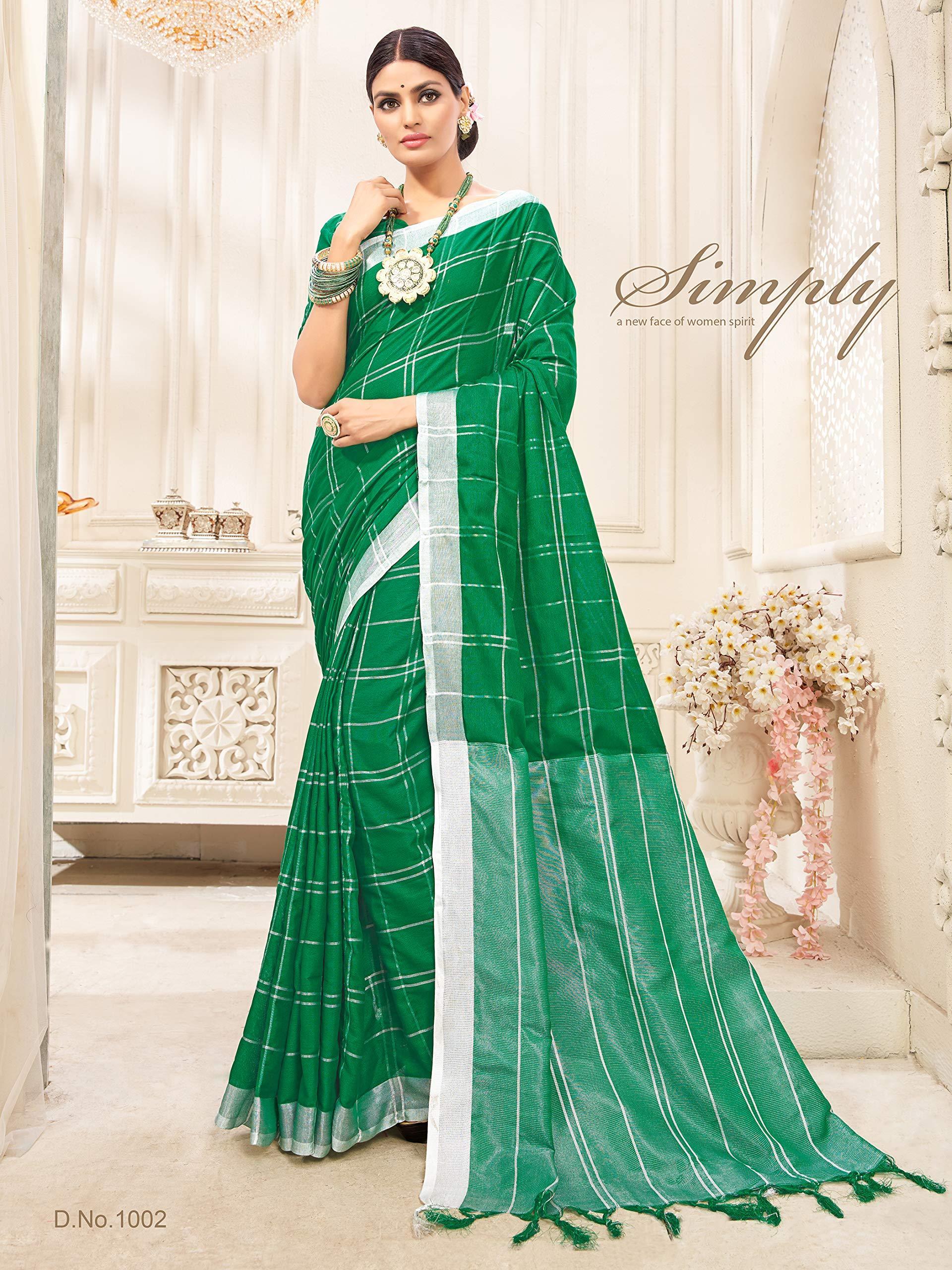 sarees-for-women-linen-cotton-silk-saree-l-indian-ethnic-wedding-diwali-gift-sari-with-unstitched-blouse-green