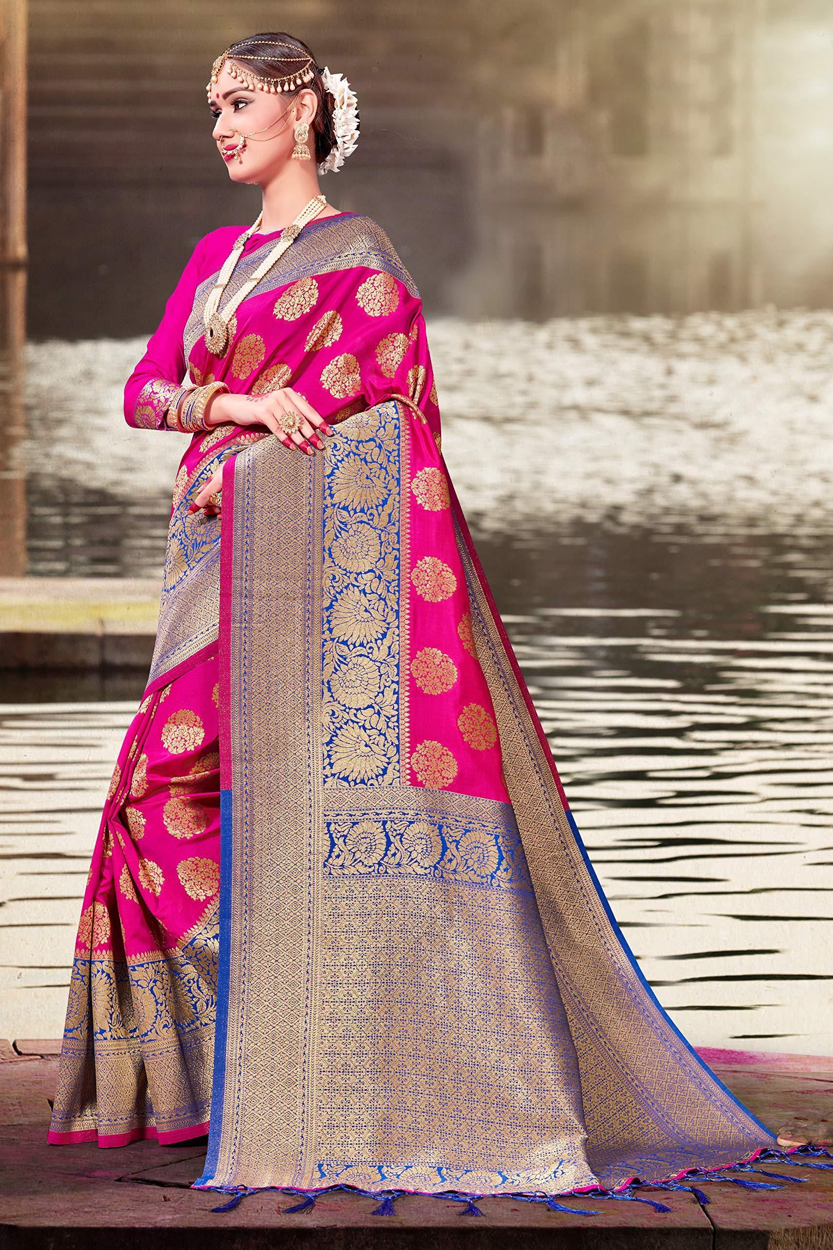 sarees-for-women-banarasi-art-silk-woven-saree-l-indian-wedding-traditional-wear-sari-and-blouse