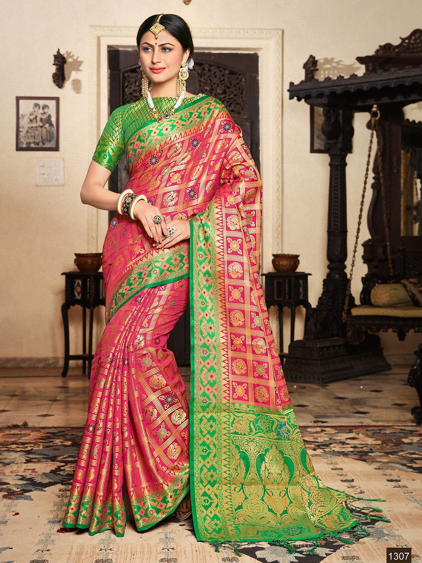 sarees-for-women-banarasi-patola-art-silk-woven-saree-l-indian-ethnic-wedding-gift-sari-with-unstitched-blouse-pink