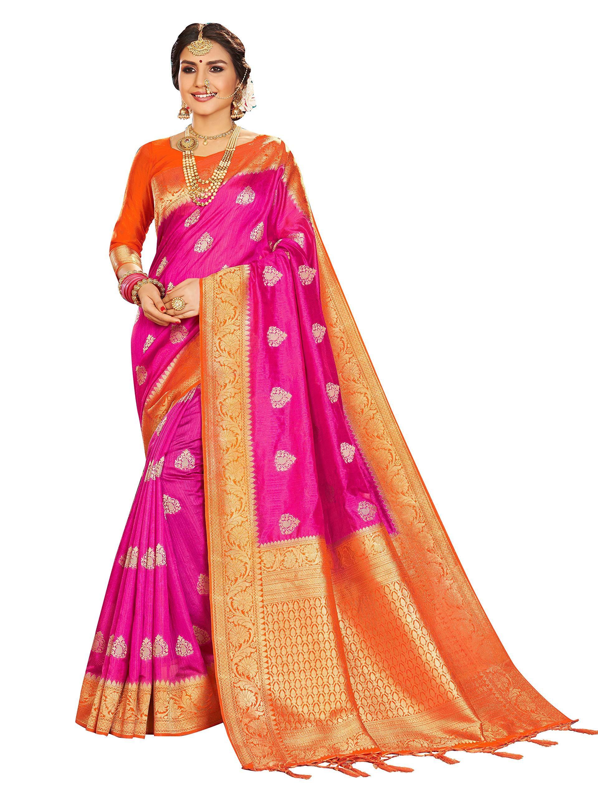 sarees-for-women-linen-banarasi-art-silk-l-indian-rakhi-wedding-diwali-gift-sari-with-unstitched-blouse-pink