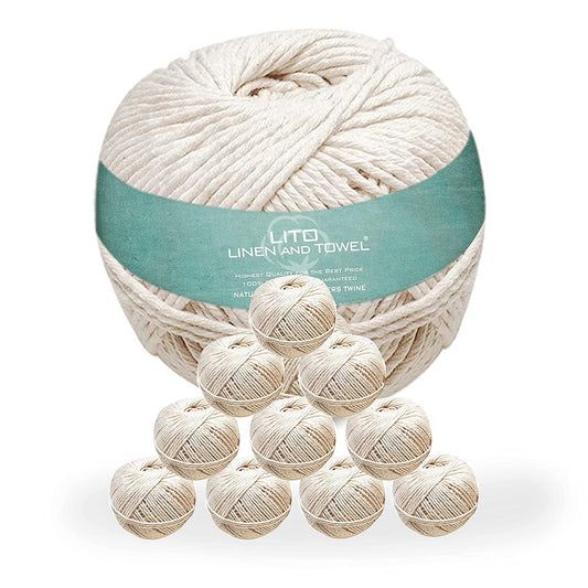 100% cotton twine string Thread Organic Natural Cotton Butchers Dori Thread Twisted Piping Macrane11 Ply Baker's Kitchen Twine Natural Chef Grade Food Safe Cooking Twine, Kitchen String, Baking String for Trussing rope DIY Craft200 Ft-Pack